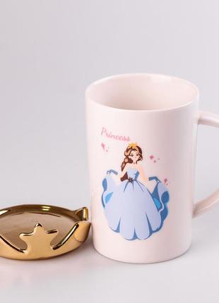 Чашка керамічна 400 мл princess з кришкою білий2 фото