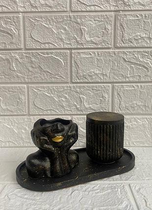 Гіпсовий б'юті набір (кашпо, гіпсова ваза) 3