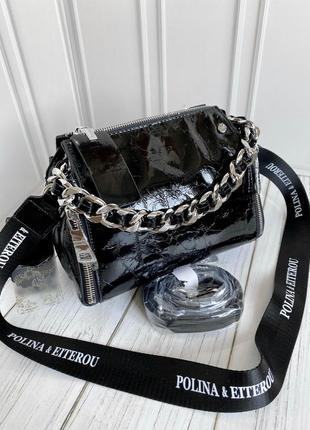 Женская кожаная лаковая сумка. клатч кожаный.кроссбоди. polina &amp; beiterou.
