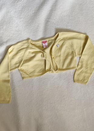 Болеро, кофточка, желтая кофта на пуговицах, 18-24 мес, 86-92 см