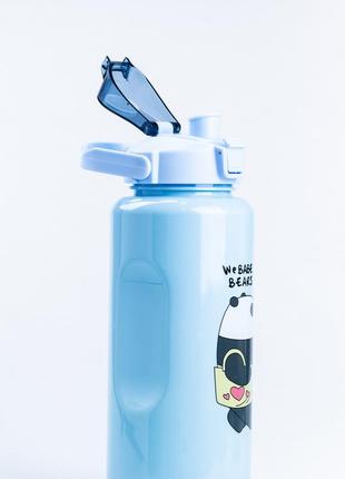 Пляшка для води панда набір 3в1 з дозатором 0.3л 0.9л 2л синій3 фото