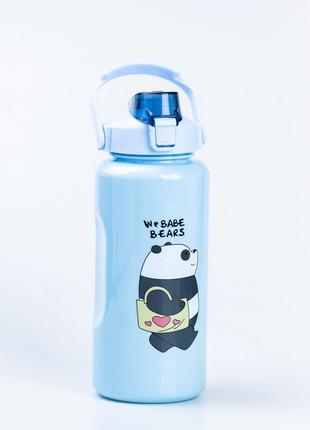 Пляшка для води панда набір 3в1 з дозатором 0.3л 0.9л 2л синій2 фото