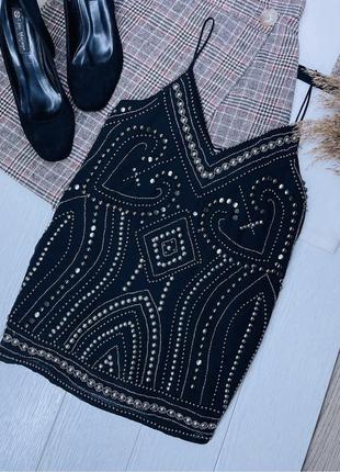 Новый черный топ s river island топ кольчуга топ с бусинами