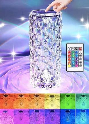 Настільна лампа, лампа нічник настільна сенсорний crystal rose роза rgb світильник з пультом