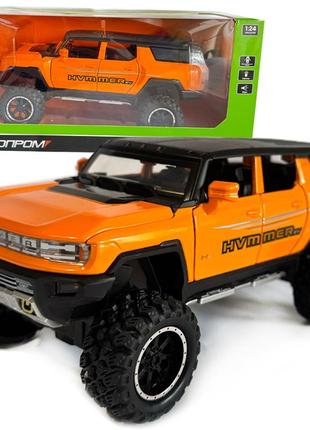 Машинка металева hummer ev special edition alloy хамер оранджева автопром 1:24 світло звук відкр двері баг капот 24*10*11см