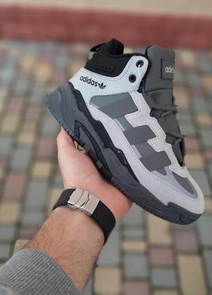 Adidas niteball высокие серые топ качество адидас найтбол кроссовки ботинки сапоги женские зимние с мехом теплые замшевые кожаные9 фото
