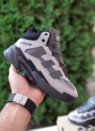Adidas niteball высокие серые топ качество адидас найтбол кроссовки ботинки сапоги женские зимние с мехом теплые замшевые кожаные3 фото