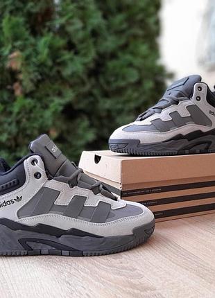 Adidas niteball высокие серые топ качество адидас найтбол кроссовки ботинки сапоги женские зимние с мехом теплые замшевые кожаные7 фото