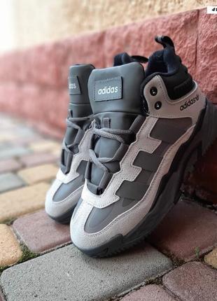 Adidas niteball высокие серые топ качество адидас найтбол кроссовки ботинки сапоги женские зимние с мехом теплые замшевые кожаные1 фото