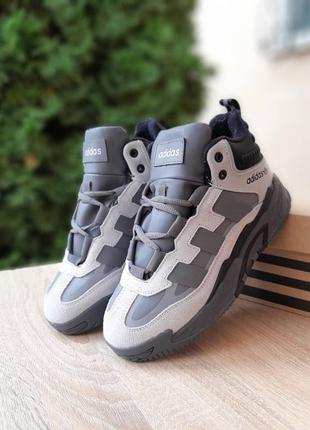 Adidas niteball высокие серые топ качество адидас найтбол кроссовки ботинки сапоги женские зимние с мехом теплые замшевые кожаные2 фото