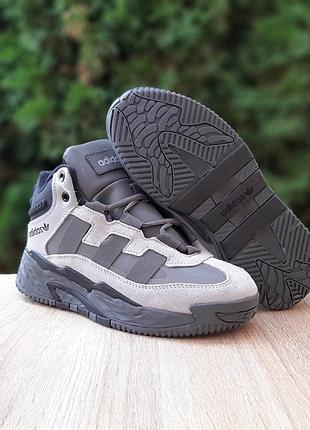 Adidas niteball высокие серые топ качество адидас найтбол кроссовки ботинки сапоги женские зимние с мехом теплые замшевые кожаные4 фото