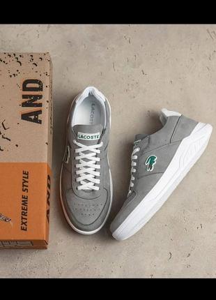 Чоловічі кеди натуральна шкіра в сірому кольорі, шкіряні чоловічі кросівки  lac