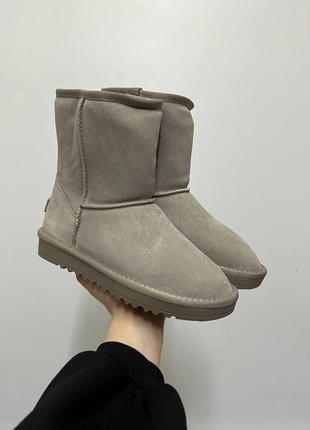 Женские серые зимние угги из натуральной замши на меху