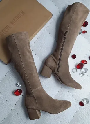 Steve madden оригінал замшеві світло-коричневі чоботи на широких підборах