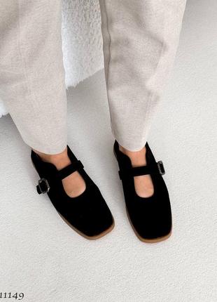 Балетки чорні з велюру 11149