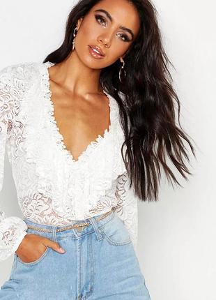 Кружевная блуза с воланами boohoo