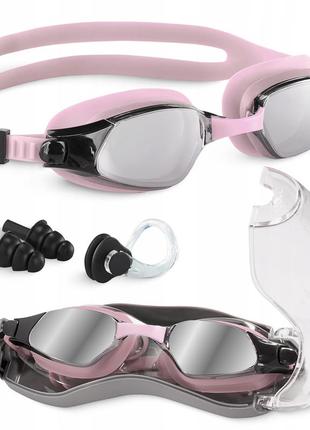 Очки для плавания tsunami anti-fog 3 в 1 чехол, беруши и зажим для носа pink (p-5905973401777)