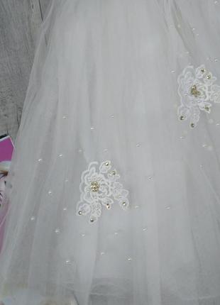 Нарядное белое фатиновое платье для девочки рукав крылышко размер 140 (10 лет)3 фото