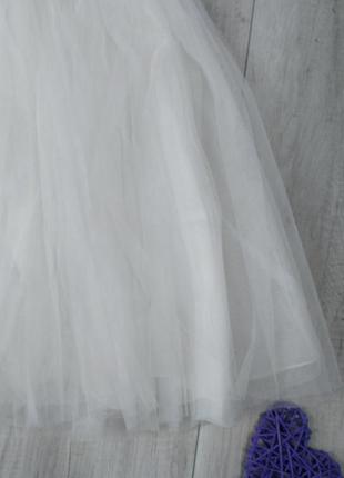 Нарядное белое фатиновое платье для девочки рукав крылышко размер 140 (10 лет)8 фото