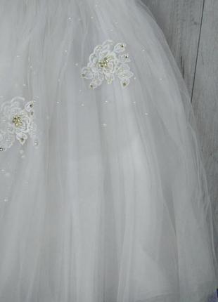 Нарядное белое фатиновое платье для девочки рукав крылышко размер 140 (10 лет)4 фото