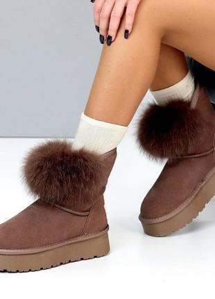 Трендовые женские угги дутики на высокой подошве черные