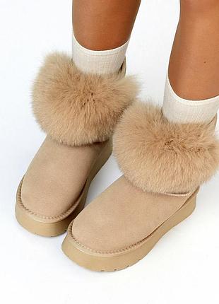 Трендовые женские угги дутики на высокой подошве черные