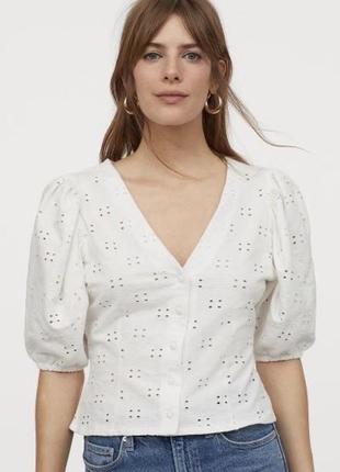 Коттоновая белая блуза от h&amp;m, топ2 фото