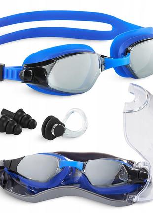 Очки для плавания tsunami anti-fog 3 в 1 чехол, беруши и зажим для носа blue (p-5905973401784)
