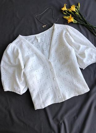 Коттоновая белая блуза от h&amp;m, топ4 фото