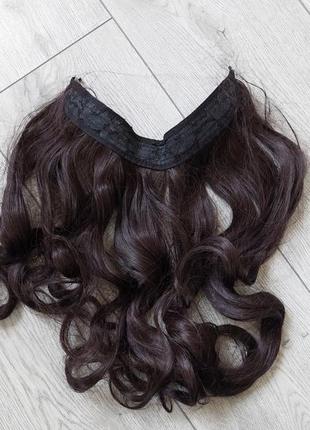 Накладные каштановые искусственные волосы на леске #17 (длина 55-60 см)