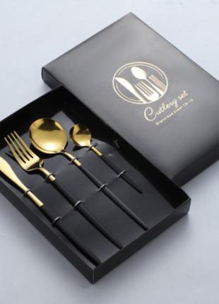 Набір столових приборів cutlery set із нержавіючої сталі на 1 персону 4 штуки чорний