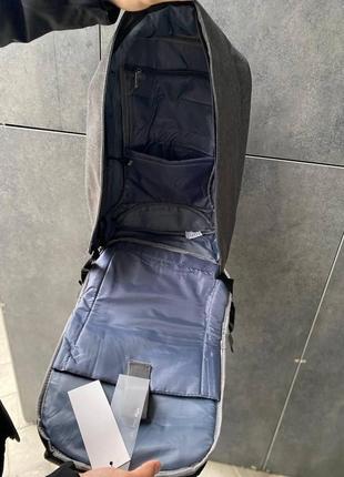 Мужской рюкзак для ноутбука, вместительный, большой серый из ткани6 фото