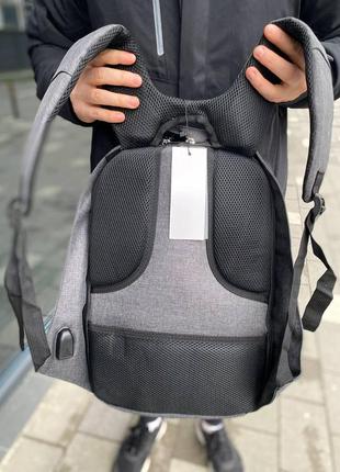 Мужской рюкзак для ноутбука, вместительный, большой серый из ткани3 фото