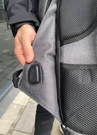 Чоловічий рюкзак для ноутбука, місткий, великий сірий з тканини4 фото