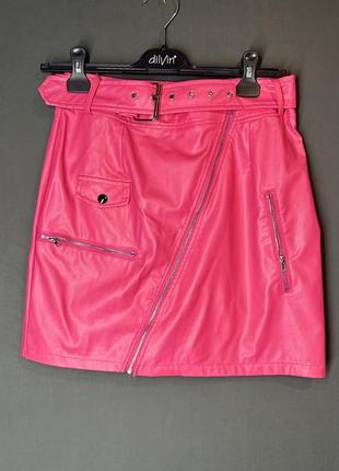 Розовое кожзам платье мини