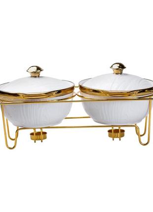 Мармит первых блюд 2 кастрюли по 1 литру для супов керамические с металлической...