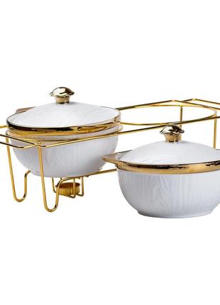 Мармит первых блюд 2 кастрюли по 1 литру для супов керамические с металлической...