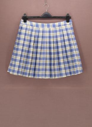 Юбка мини "теннисная" в складочку "prettylittlething" голубая в клетку, uk14/eur42.