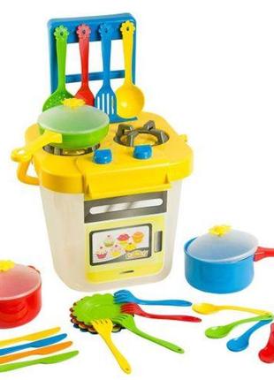 Набір посуду з плитою "ромашка" в відерці (25 шт), жовтий