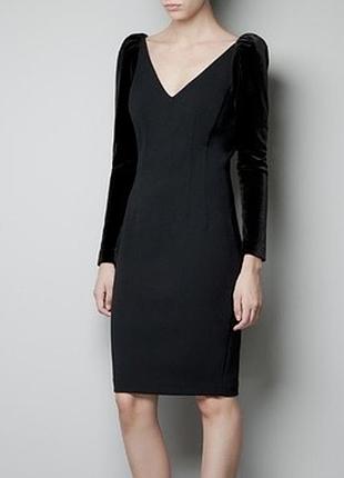 Силуэтное платье zara с бархатными рукавами