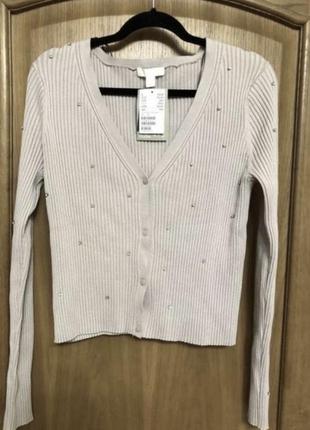 Новый модный кардиган по фигуре в рубчик со стразами 50-52 р