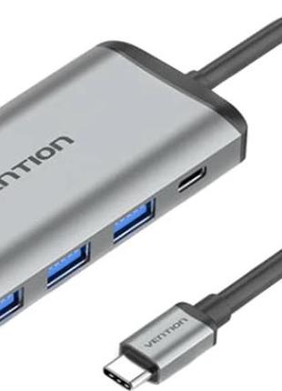 Usb-хаб vention 6 in1 usb c hub адаптер type-c to usb3.0x3/sd/tf/pd grey (tgrhb)