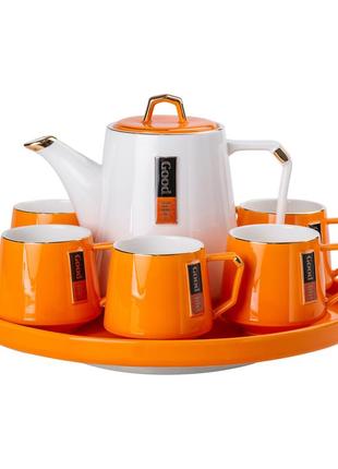 Чайний набір на 6 персон із заварювальним чайником, заварником та керамічною підставкою orange