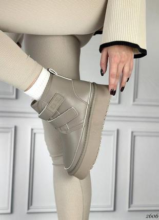 Угги на липучках на утолщенной подошве в бежевом и черном цвете 🖤🖤🖤