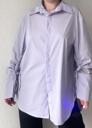 Лиловая рубашка оверсайз / деловая рубашка свободного кроя/ рубашка с затяжками / рубашка / рубашка