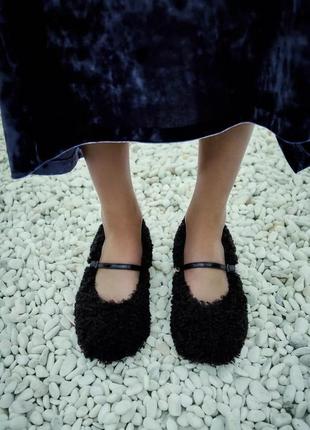 Туфли женские искусственная овчина черные туфли zara new