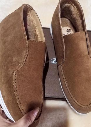 Лофери на хутрі зимові loro piana коричневі чорні