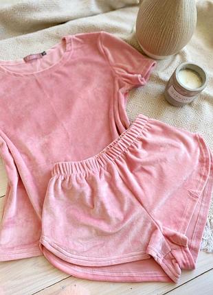 Теплая плюшевая пижама футболка + шорты, велюровый домашний комплект, тройка брюки + футболка + футболка, велюровая пижама