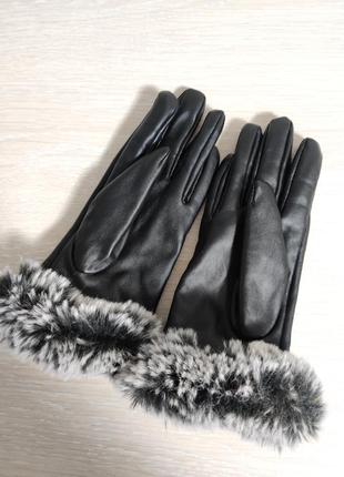 Перчатки из искусственной кожи с мехом черные