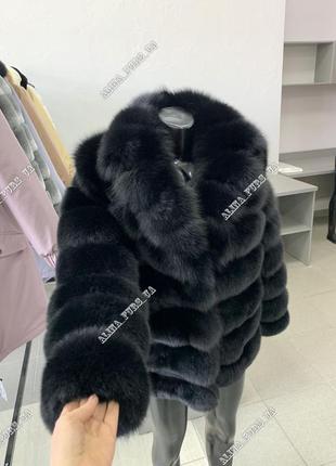 Шуба из меха песца черный английский воротник